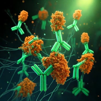 Firefly Create an image showing antibodies binding to protein 71586-1
